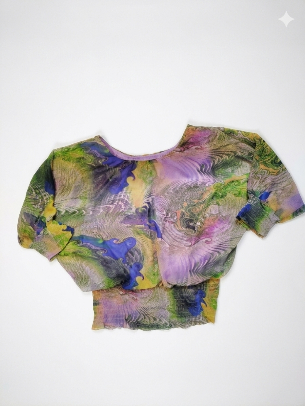Madison Paige Abstract Swirl Batwing Blouse XL Smocked Waist & Cuffs